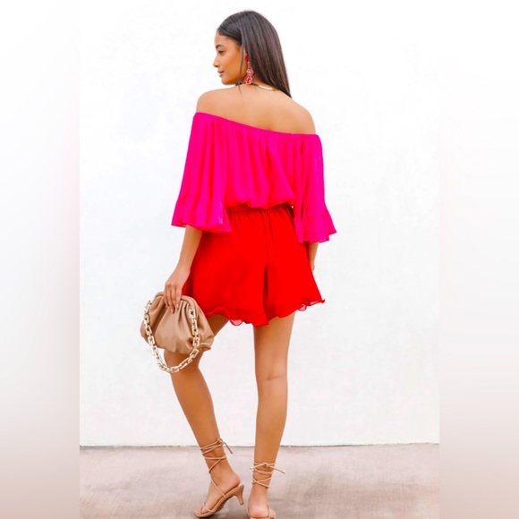 NWT VICI VALENTINA COLORBLOCK OFF THE SHOULDER ROMPER |Size Small - Picture 3 of 6
